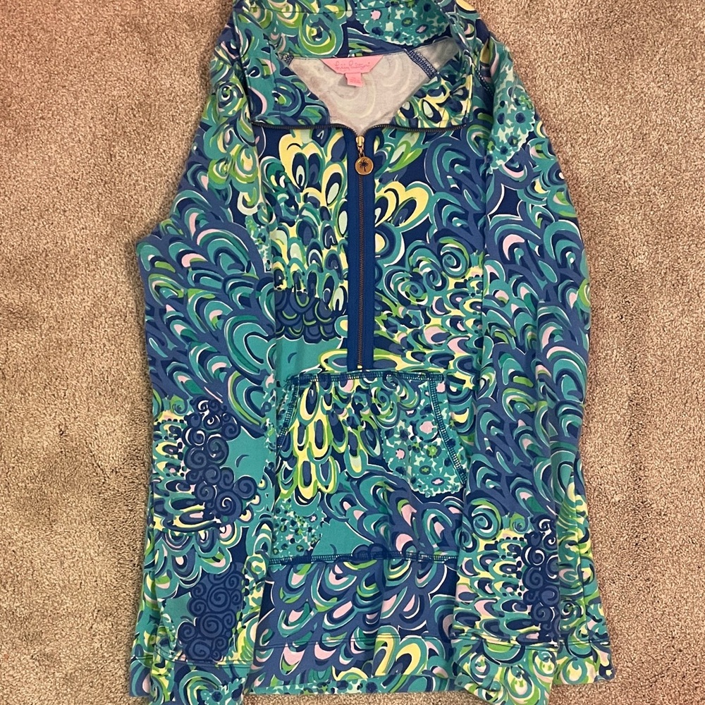 Lilly Pulitzer Blue and Green Patterned Half Zip